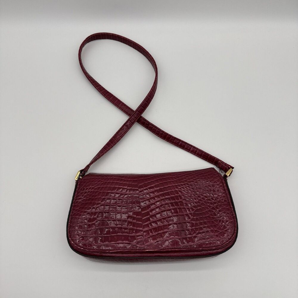 Vtg Y2K Mondani Faux Leather Embossed Shoulder Bag Burgundy